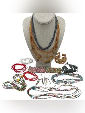 Lot of Colorful Seed Bead Jewelry Lot: Necklaces, Bracelets & Earrings
